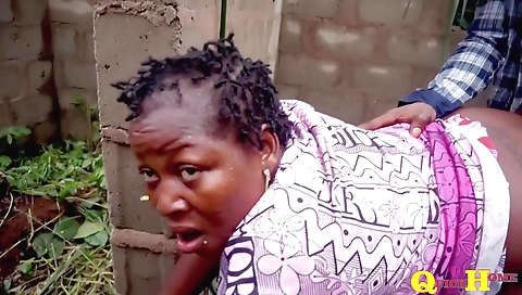 Blonde step fantasy with an old black lady in a jungle