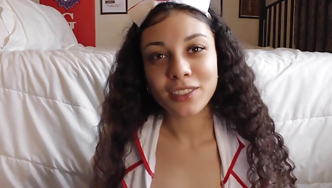 Nessa Joi with a black and white dress and stockings is fucking