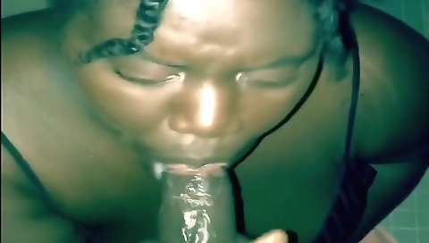 Ebony brunette milf in a pink bikini and sexy stockings