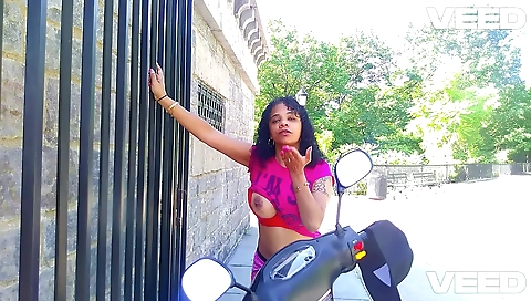 Sexy black beauty shows off her big booty and tattoos