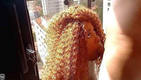 Big dick creampie in mouth of a brunette in public