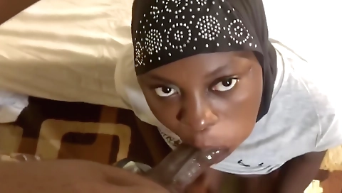 Ebony hottie swallows and gets licked by a large black cock