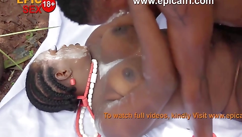 This ebony brunette with a huge ass rides a big cock outdoors