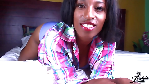 Ebony likes to touch her feet and enjoy a foot fetish video