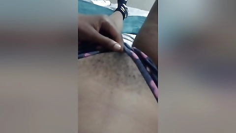 Ebony teen hairy pussy showing off her hairy pussy