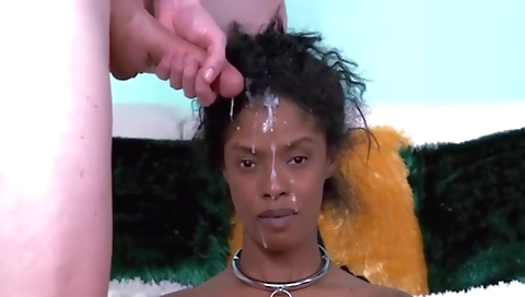 Ebony tattooed girl gets a facial from her black lover