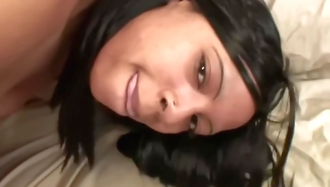 Big-tittied ebony babe gets her big cock in her ass