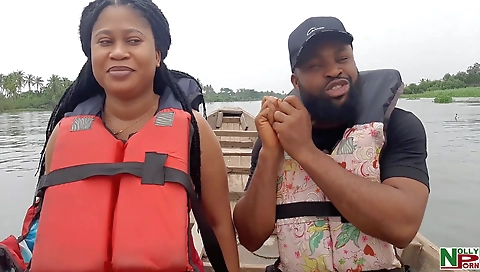 Horny black man creampie in the river on the riverbank