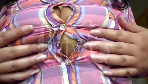 Gorgeous brunette makes out her beautiful boobs and makes a blowjob