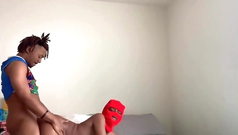 Ebony teen 18+ with a big black cock fucks her pussy