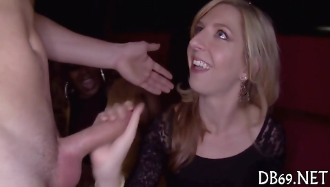 Horny brunette and blondie with big tits in interracial threesome