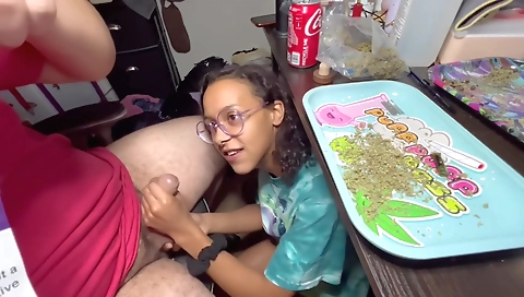 Hot black and brown teen smoking my cock in webcam porn