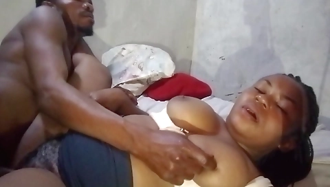 Ebony milf with big boobs gets fucked in the living room