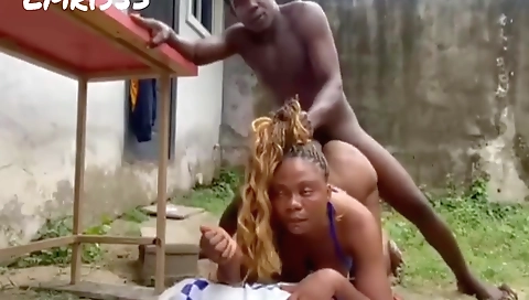 African babe in sexy black bikini is fucked outdoors