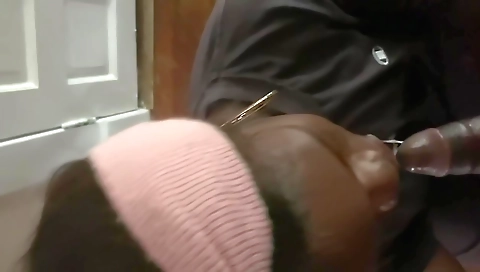 Ebony milf with a nice round ass with her head on work desk