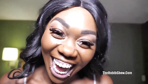 Ebony girl with tattooed ass gets her mouth filled up