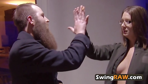 Ebony and brunette with small titties are going to have an orgy