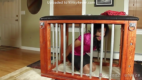 Busty ebony lady in bondage in a hardcore gangbang