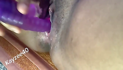 Ebony beauty in her sexy black bikini gets fucked by a toy