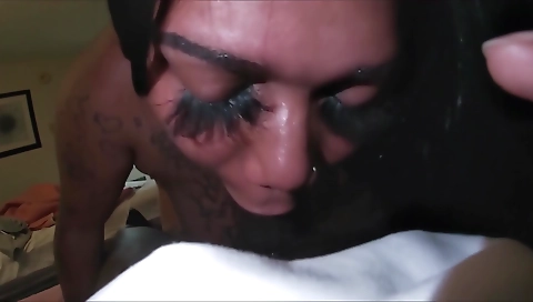 Amature ebony tattooed woman shows man what hell feels like