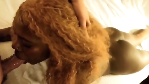 Big ass teen is giving a hard blow job for her man