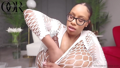 Ebony milf plays with her big tits and masturbates