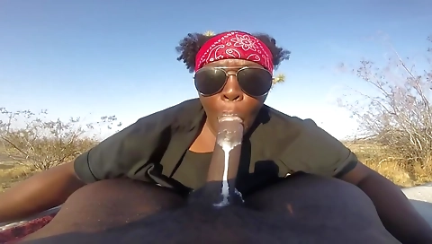 Ebony milf's big cock in mouth and pussy in homemade vid