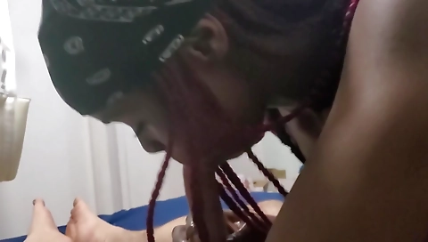 Ebony teen 18+ gets her pussy riled up in the kitchen