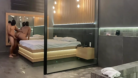 Busty ebony girl with huge boobs enjoys a big cock