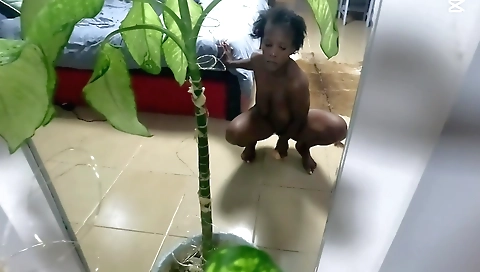 African brunette enjoys fun with a cock on her back