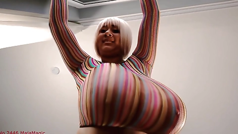 Ebony babe with big boobs stretches her body on webcam