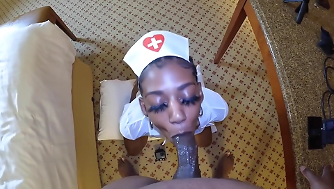 Ebony pornstar deepthroat nurse fucking a big dick