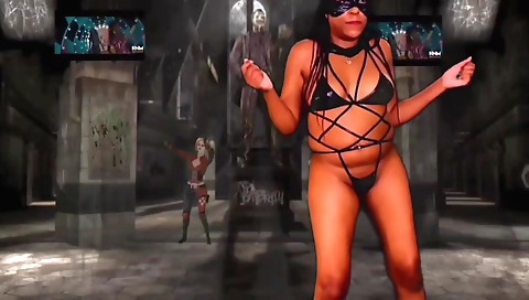 Ebony with big hairy pussy gets naked in solo session